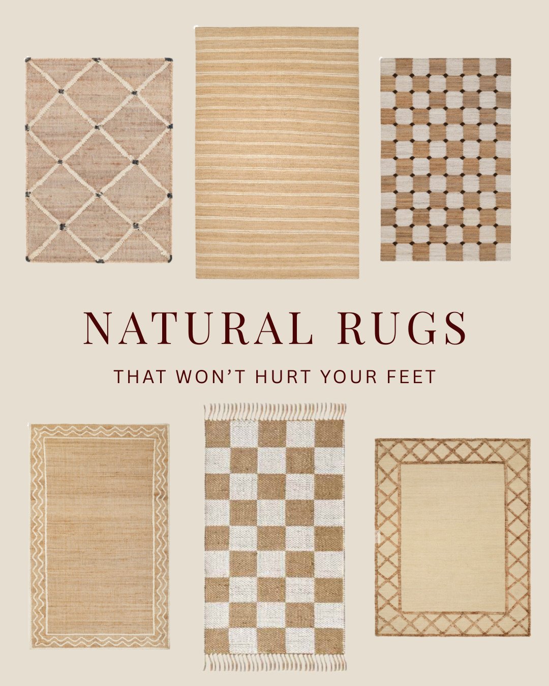  worried about natural texture being "itchy or rough"? Here are some good natural fiber rugs - from washable or "re-jute" to modern jute the technology has greatly improved to loom these so they're more comfortable. Why we love these- they take dirt well and they anchor the room with a neutral color, almost blending into the wood floor - but now they have great pattern and color added. #ltkhome #rugs #interiordesign #jute 

 