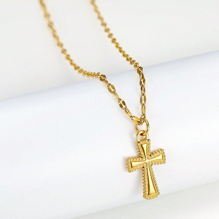 18K Gold Plated Jewelry Gift 1pc Luxury Fashion Cross Pendant Gold Necklace For Women Elegant Cla... | SHEIN