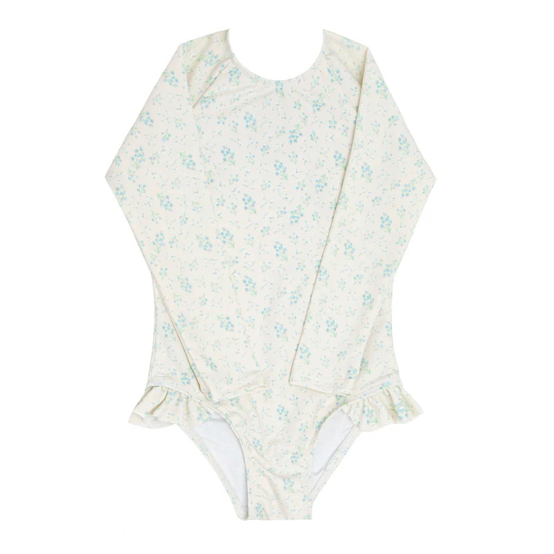 girls crème floral rashguard one piece | minnow
