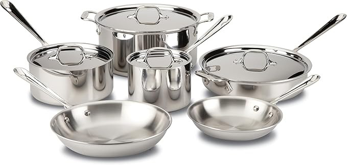 All-Clad D3 3-Ply Stainless Steel Cookware Set 10 Piece, Induction Compatible, Oven Broiler Safe ... | Amazon (US)