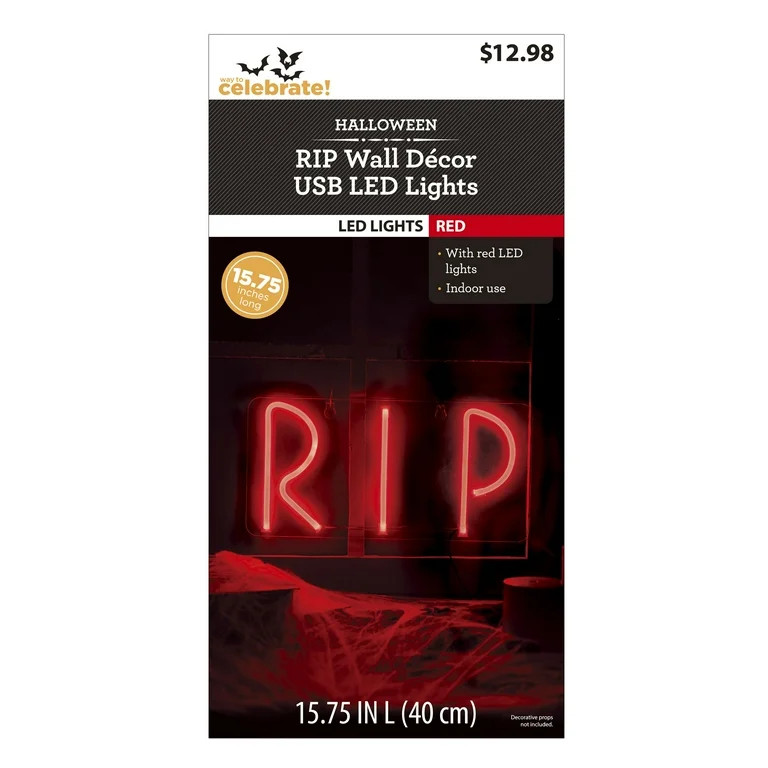 Halloween 15.75" Red LED Neon-style Lighted RIP Wall Décor, with USB Plug, Way to Celebrate - Wa... | Walmart (US)