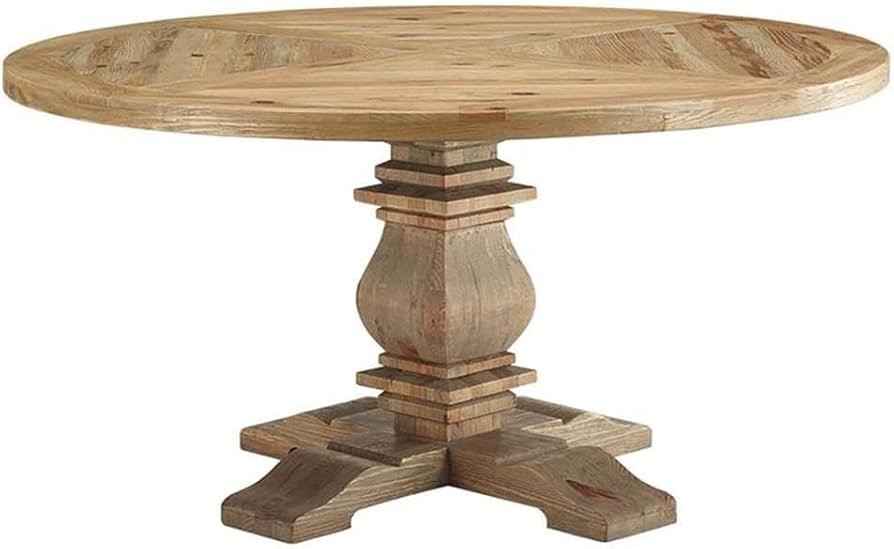 Amazon.com - Modway Column 71" Rustic Farmhouse Pine Wood Round Kitchen and Dining Room Table, Br... | Amazon (US)