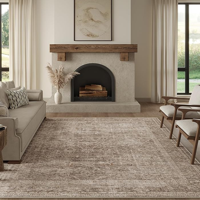 Fmfunctex 8x10 Washable Area Rug Taupe Vintage Neutral Distressed Large Non Slip Carpet for Livin... | Amazon (CA)