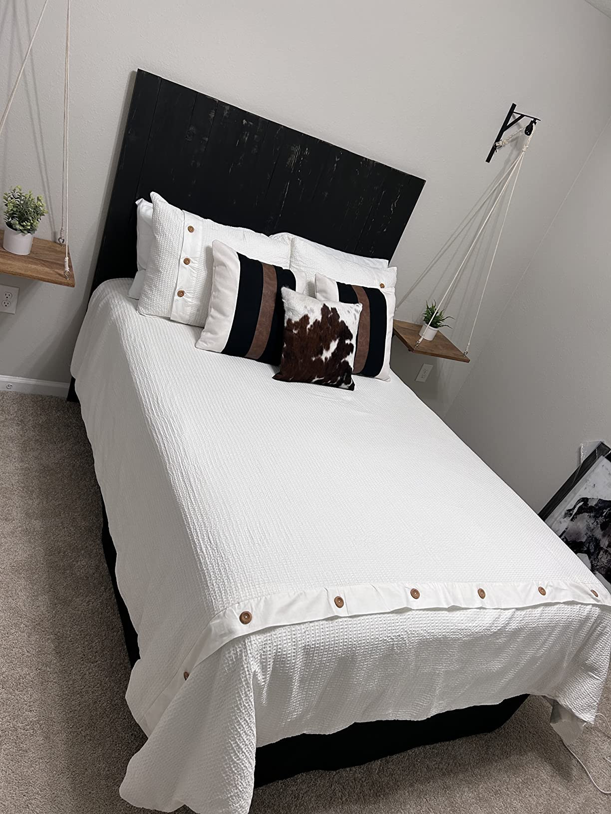 JASEN Set of 2 Faux Leather and Linen Throw Pillow Covers for Home, 18x18 Inch Black and White St... | Amazon (US)