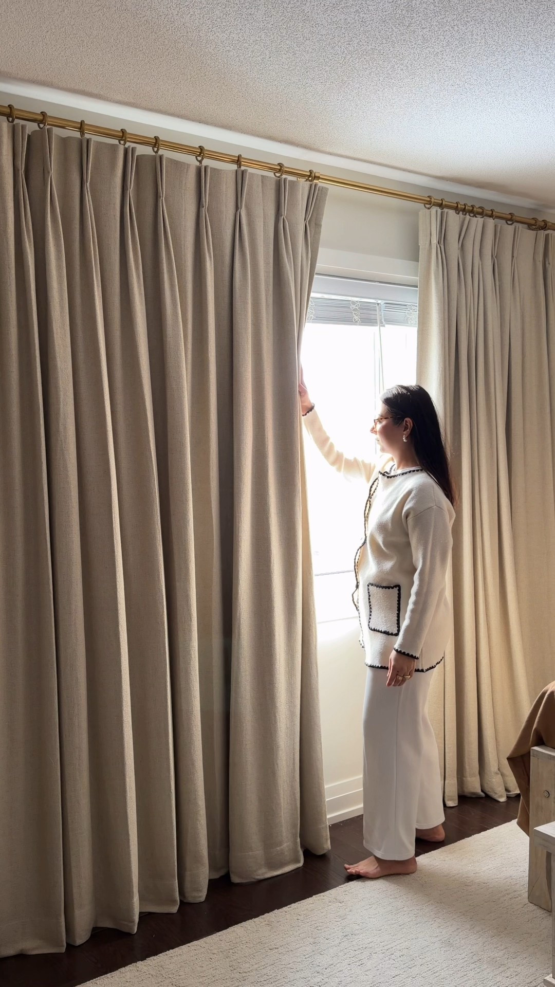 There’s something about Fiona Linen Blend Custom Curtains that instantly elevates a space. The soft Sand tone brings warmth, while the linen blend adds that timeless, classical feel that never goes out of style.

But the real magic? Better sleep.

With 100% blackout lining in beige, these curtains truly block out the world—no harsh morning light, no street glow—just calm, cozy darkness that helps you rest deeper and wake up refreshed 🤍

The double French pinch pleat header gives such a tailored, elegant look, and paired with the Silent Glide Roman Bronze curtain rod, they glide effortlessly while adding a subtle luxe touch to the room.

Details we customized:
• Header: Double French Pinch Pleat
• Color: Sand
• Lining: 100% Blackout – Beige
• Panels: 2
• Size (each panel): 56”W x 90”L
• Rod: Silent Glide Roman Bronze Curtain Rod – 104”

If you’re looking to create a space that feels cozy, calm, and classic—while actually improving your sleep—these curtains are it. A small change that makes your home feel like a retreat 🌙🛋️

#NeutralHome #Curtains #HomeDecorInspo #TorontoBlogger #BeigeAesthetic 

house aesthetic, beige homes, black out curtains, modern homes, curtain for bedroom, home decor inspiration, cozy minimalism, home decor, home decor hacks


#LTKcanada #LTKwinter #LTKhome