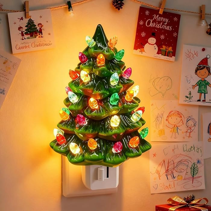 Ceramic Christmas Tree Night Light, Plugin Green Christmas Tree Lights, Vintage Hand Painted Hall... | Amazon (US)