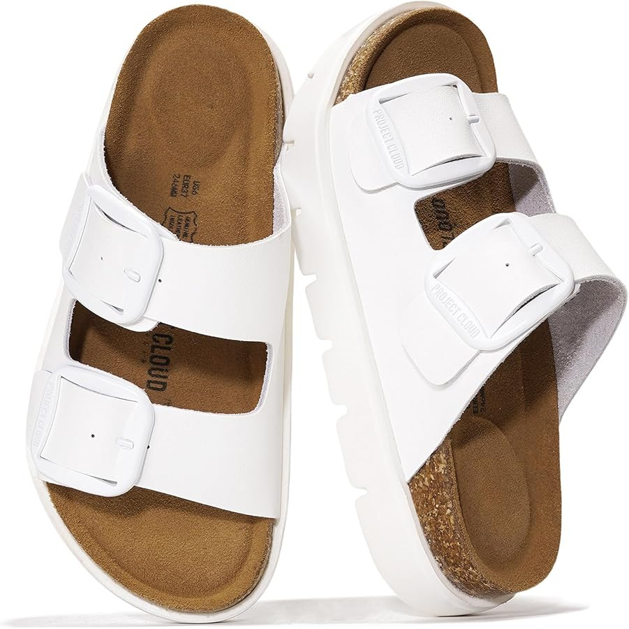 Project Cloud 100% Genuine Leather Platform Sandals Women Footwear - Wedge Chunky Slides for Wome... | Amazon (US)
