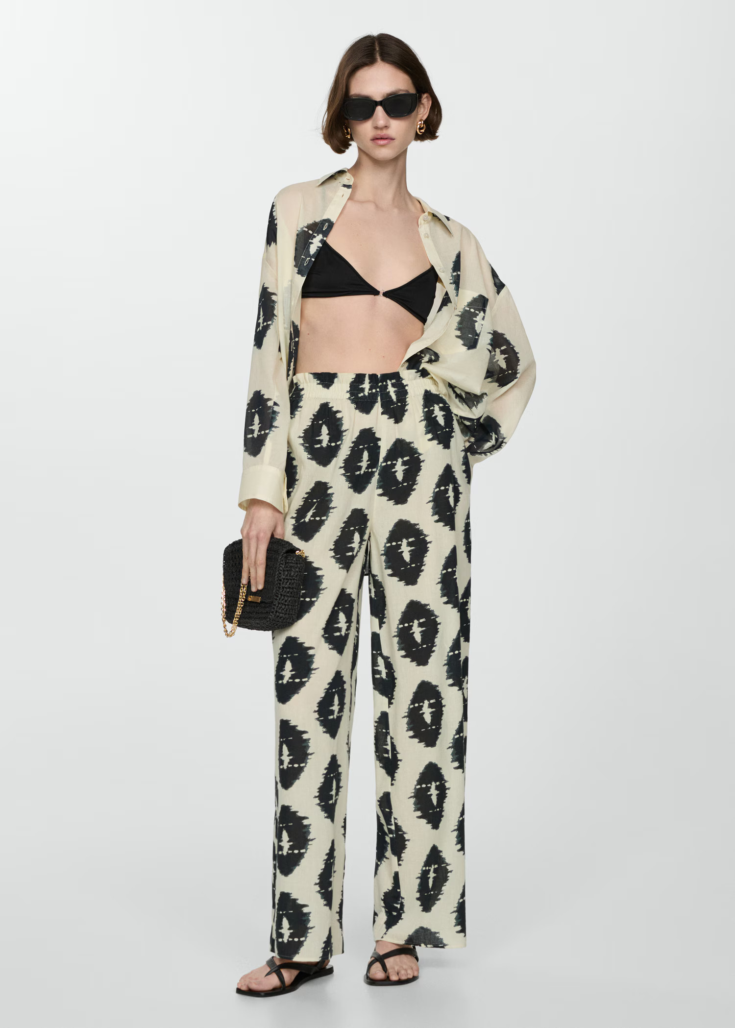 Wideleg printed trousers - Women | MANGO United Kingdom | MANGO (UK)