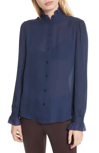 Women's L'Agence Carla Silk Blouse, Size Small - Blue | Nordstrom