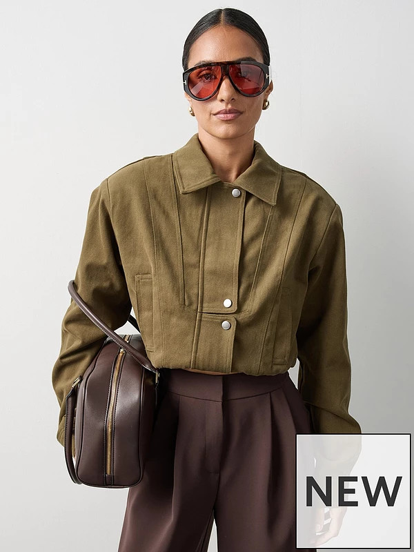 Michelle Keegan Structured Bomber Jacket - Olive | Very (UK)