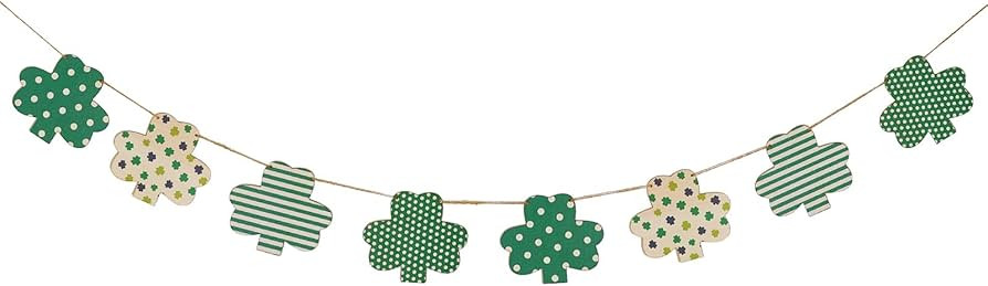 St Patricks Day Decorations Wooden Shamrock Garland Banner with 32.8ft Jute Rope for St Patricks ... | Amazon (US)