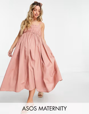 ASOS DESIGN Maternity strappy midi skater sundress in dusty Pink | ASOS (Global)