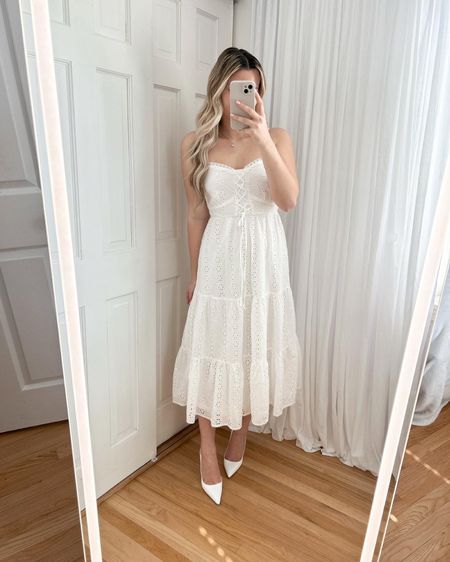 White eyelet maxi dress, so perfect for the spring & summer, lightweight material and not see-through 🫶🏻 wearing a size XS and I felt it was a little big for my chest, I’m a 34b for reference 🤍

White dress
Spring outfit
Spring dress
Country concert outfit

#LTKwedding #LTKeurope #LTKfindsunder100