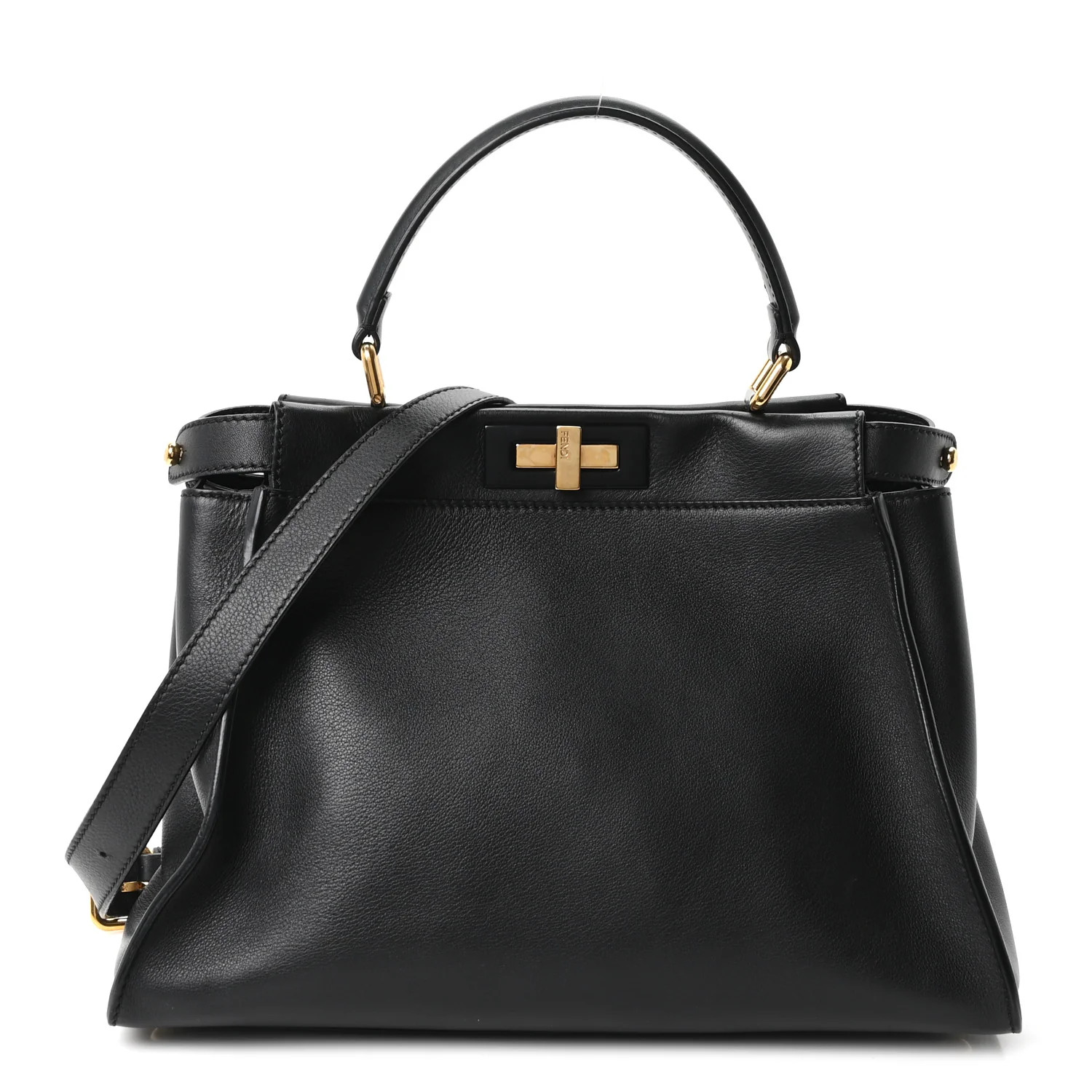 Vitello Seta Shiny Nappa Medium Peekaboo Iconic Satchel Black | FASHIONPHILE (US)