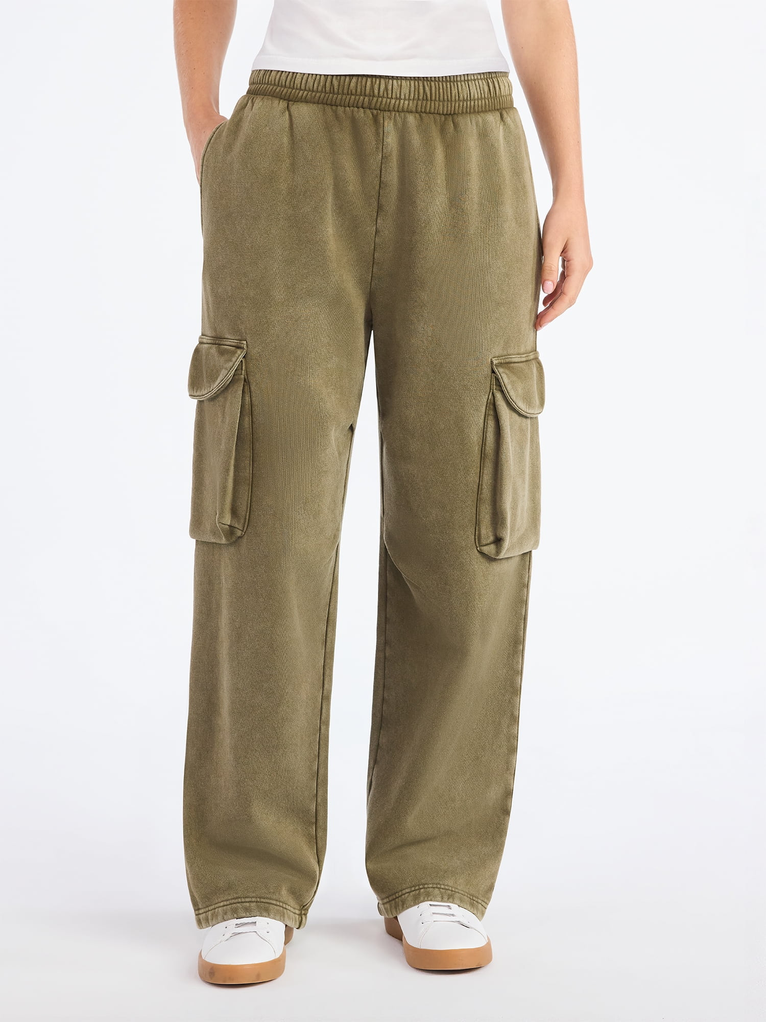 Scoop Women’s Mineral Washed Wide Leg Cargo Sweatpants, Sizes XS-XXL | Walmart (US)