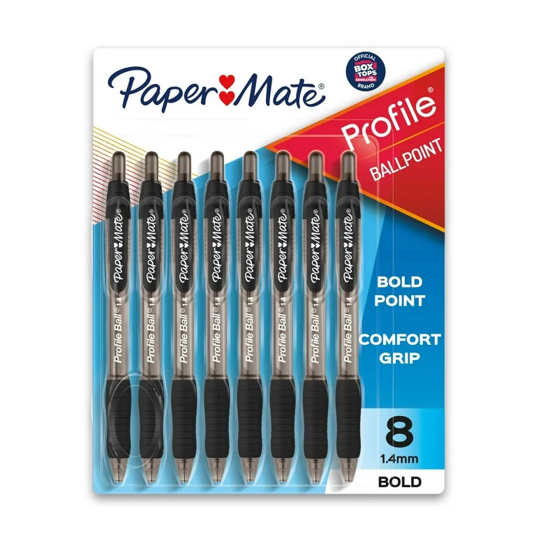 Paper Mate Profile Retractable Ballpoint Pens, 1.4 mm Bold Point, Black, 8 Count | Walmart (US)