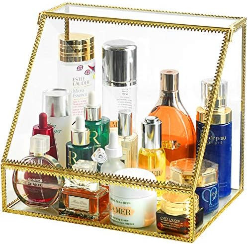 InnSweet Glass Makeup Organizer, Large Cosmetic Display Cases with Slanted Front Open Lid, Trapez... | Amazon (US)