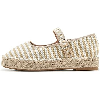 Amazon.com | ATBELL Canvas Mary Jane Shoes for Women Cozy Closed Toe Espadrille Flats with Adjust... | Amazon (US)