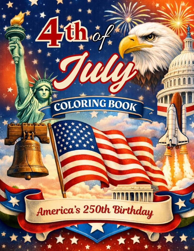 4th of July Coloring Book for Kids and Adults: America\u2019s 250th Birthday Patriotic Coloring B... | Amazon (US)