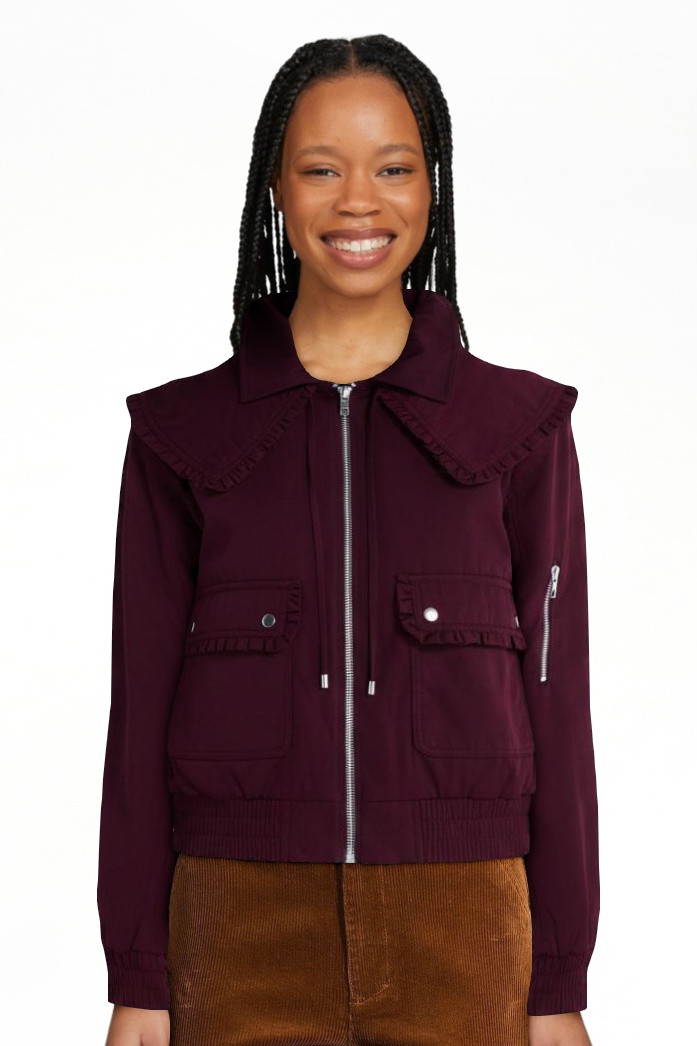 Free Assembly Women's and Women's Plus Ruffle Collar Bomber Jacket, Sizes XS-4X | Walmart (US)