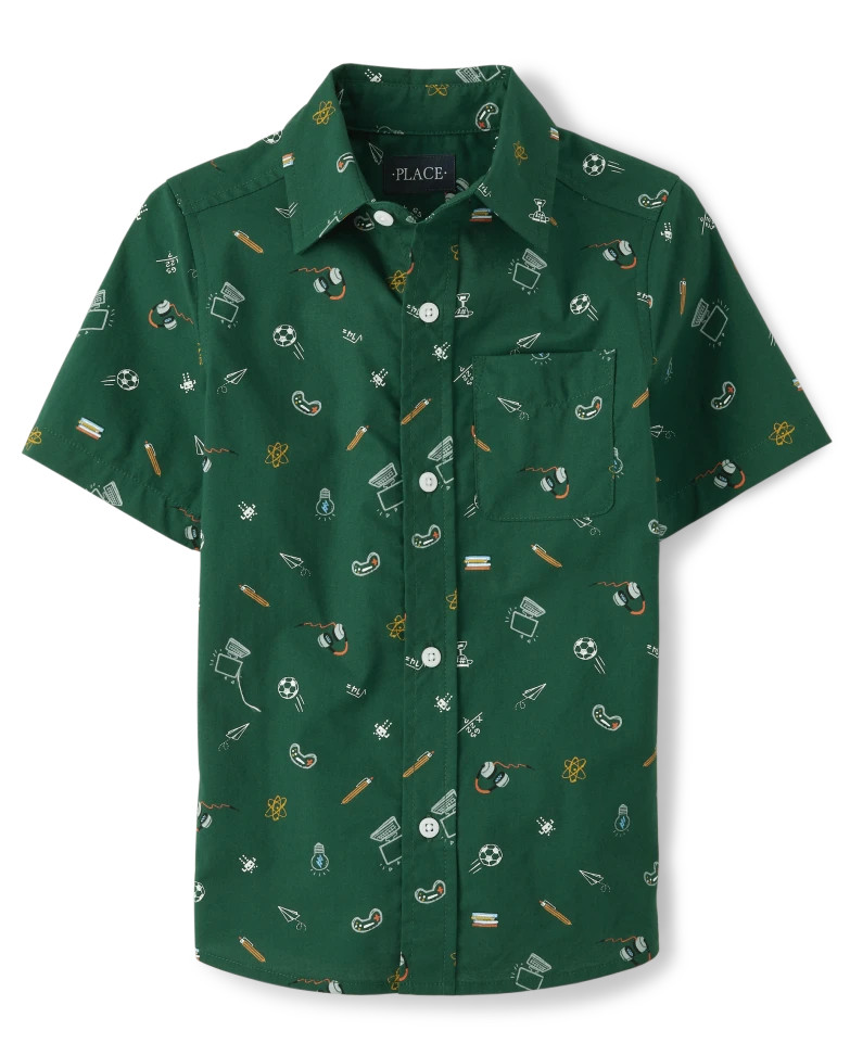 Boys School Doodle Poplin Button Up Shirt - spruceshad | The Children's Place