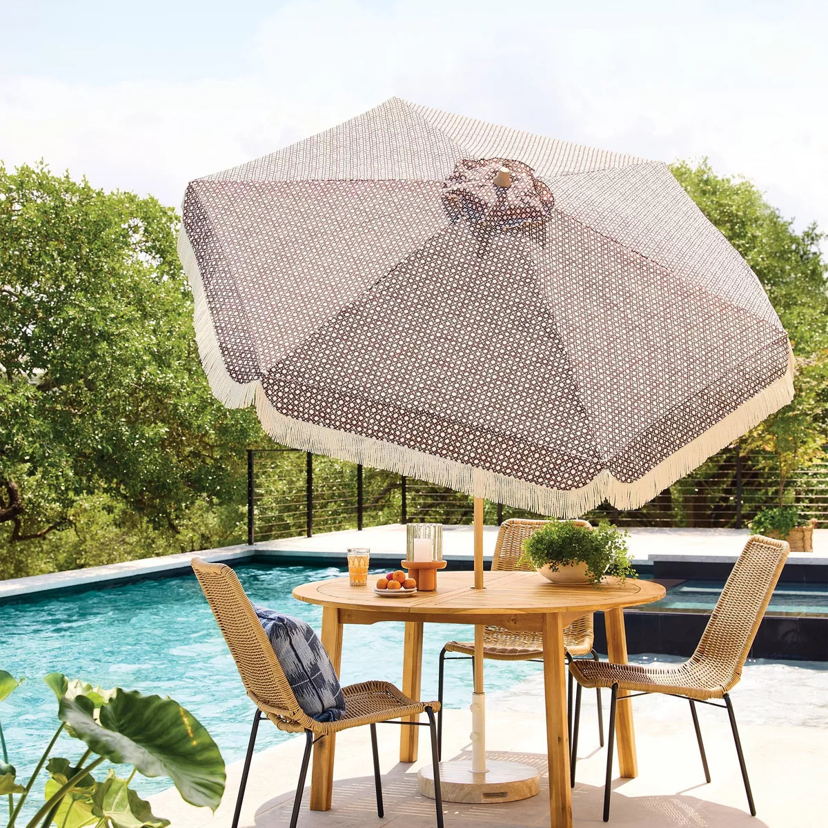 Tempera 4.72"x49.21" Round Cane Fringe Outdoor Patio Market Umbrella Brown | Target