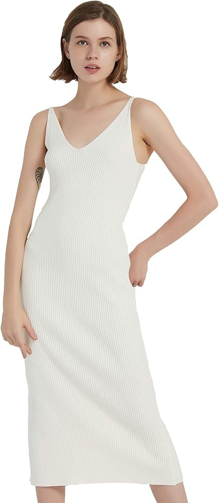 RZIV Women's Sleeveless Sweater Dress Knit Slim V Neck Bodycon Midi Stretchable Elasticity Slim Fits | Amazon (US)