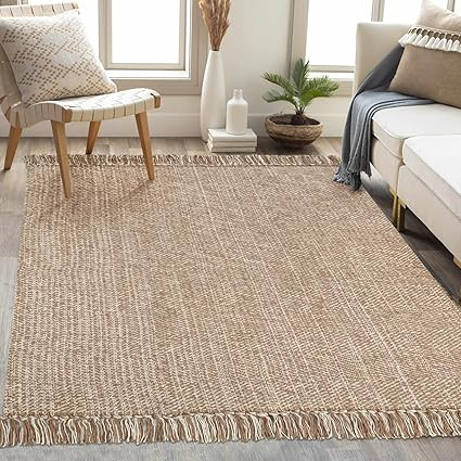 Collive Comfy Area Rug 4' x 6', Tan/Cream Woven Cotton Bedroom Rugs, Modern Indoor Accent Rug Flo... | Amazon (US)
