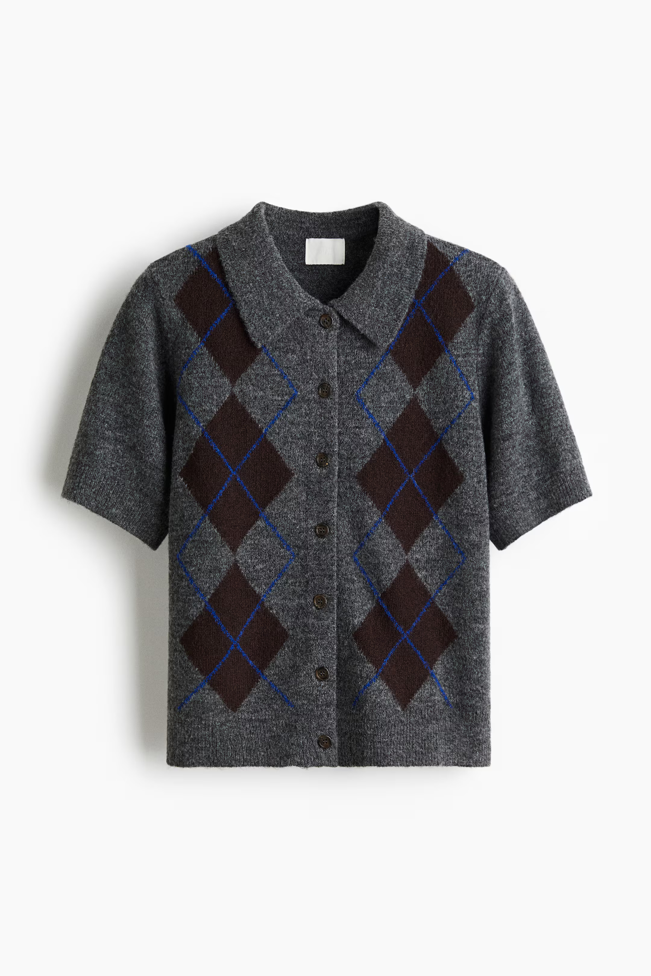 Collared cardigan - Dark grey marl/Argyle pattern - Ladies | H&M GB | H&M (UK, MY, IN, SG, PH, TW, HK)