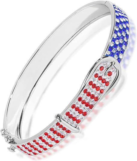 American Flag Bracelet, Silver Plated Red White and Blue Bracelet For Women Patriotic Jewelry | Amazon (US)
