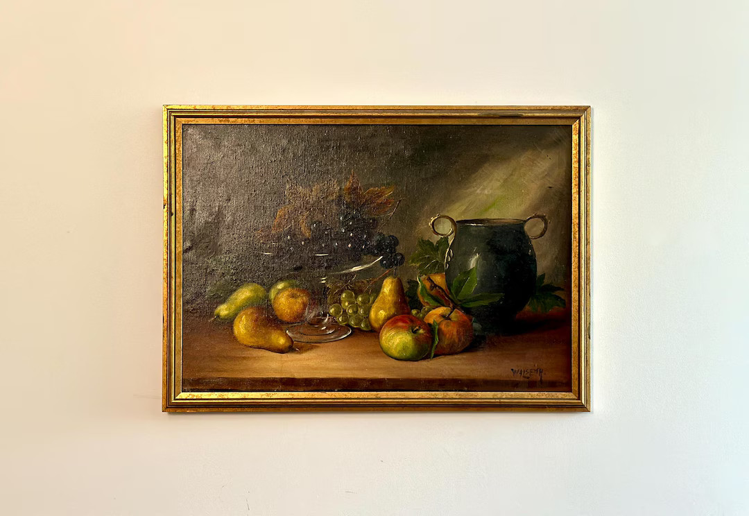 Antique original oil painting on canvas, fruits on a table, moody still life, by Danish artist Ne... | Etsy (US)