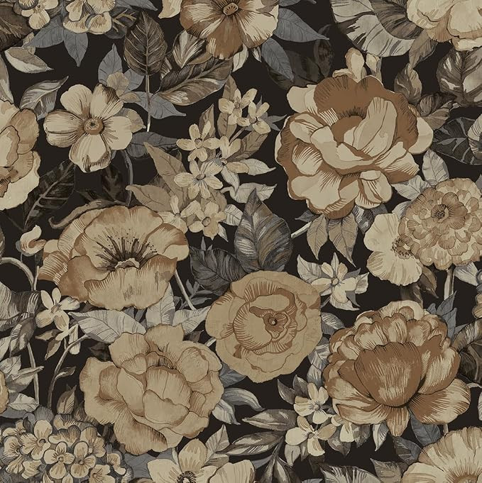 NextWall Watercolor Floral Garden Peel and Stick Wallpaper (Neutral & Wrought Iron) | Amazon (US)