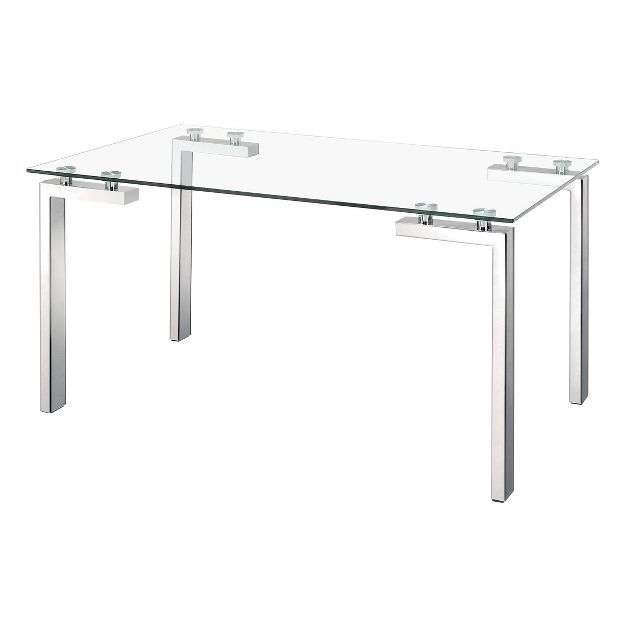 59&#34; Modern Tube Leg Rectangular Dining Table Tempered Glass and Stainless Steel - ZM Home | Target