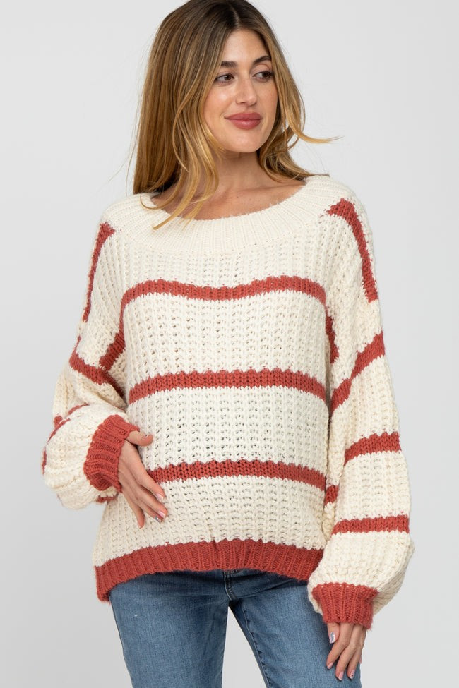 Rust Cream Striped Chunky Knit Maternity Sweater | PinkBlush Maternity