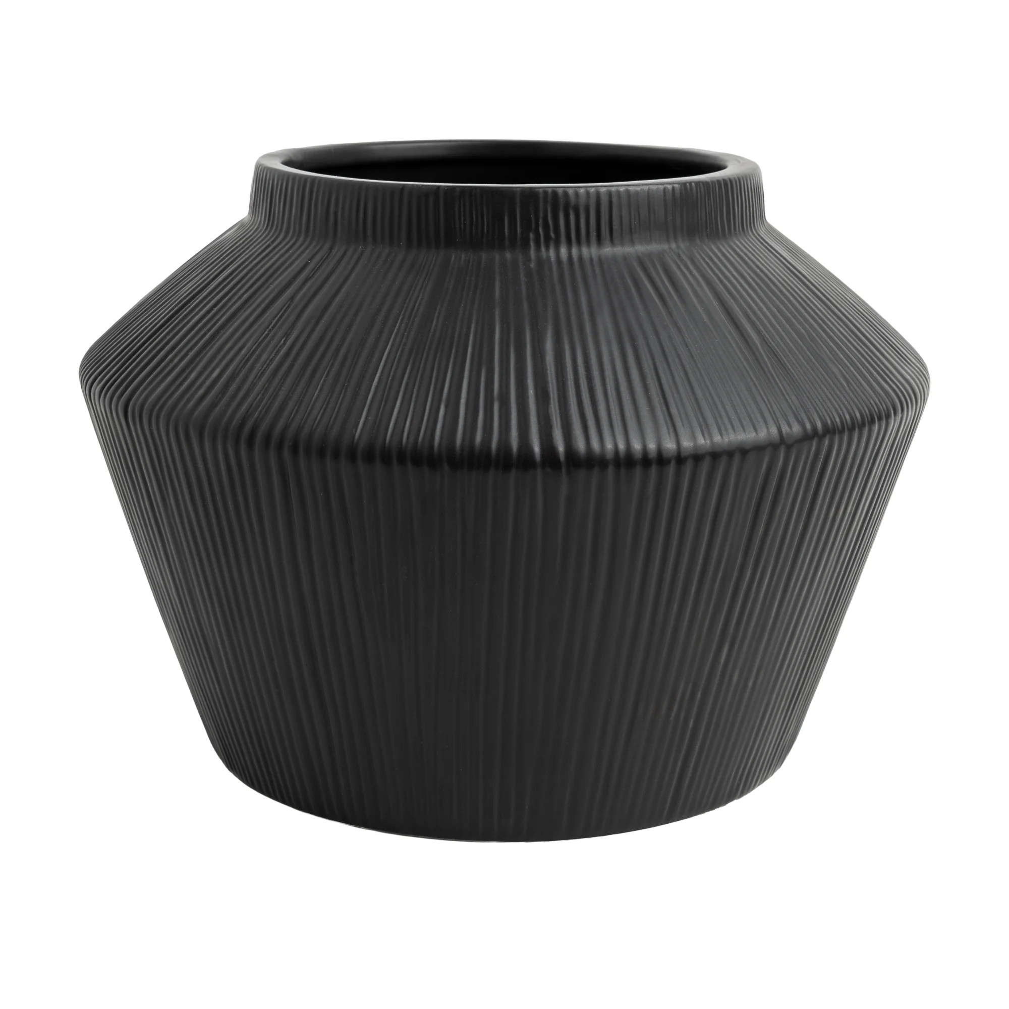 Better Homes & Gardens Angular Short Black Ribbed Ceramic Decorative Vase, 6" | Walmart (US)