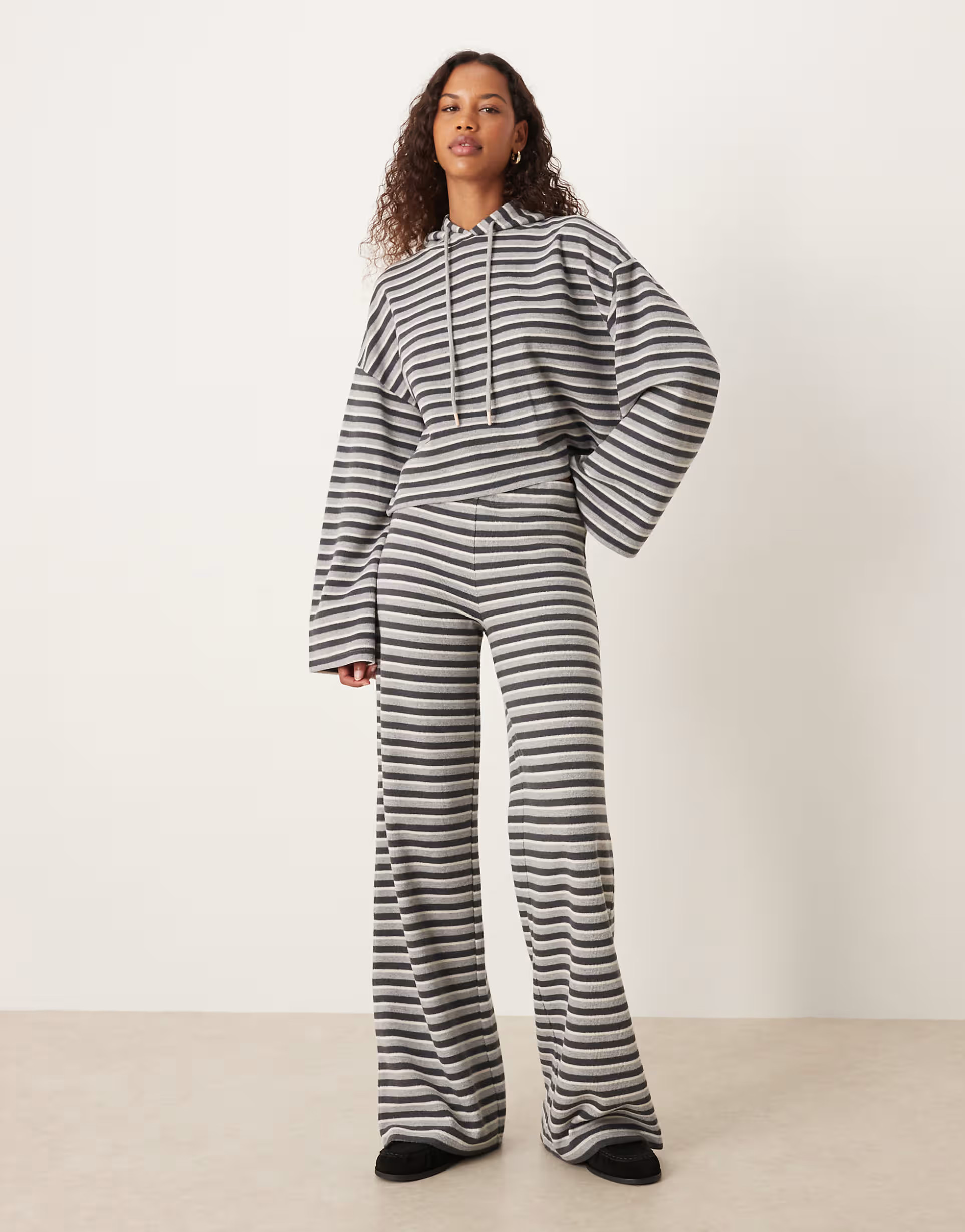 ASOS DESIGN brushed striped wide leg pants in gray - part of a set | ASOS (Global)