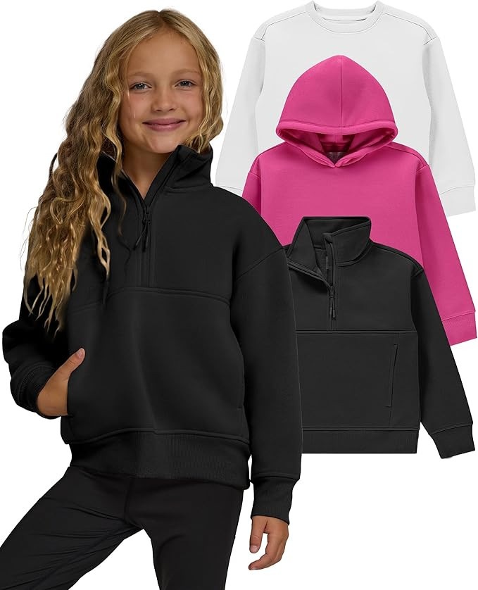 PURE CHAMP Girls Sweatshirt 3 Pack Hoodies for Teen Girls Crewneck Sweatshirt Quarter Zip hoodies... | Amazon (US)