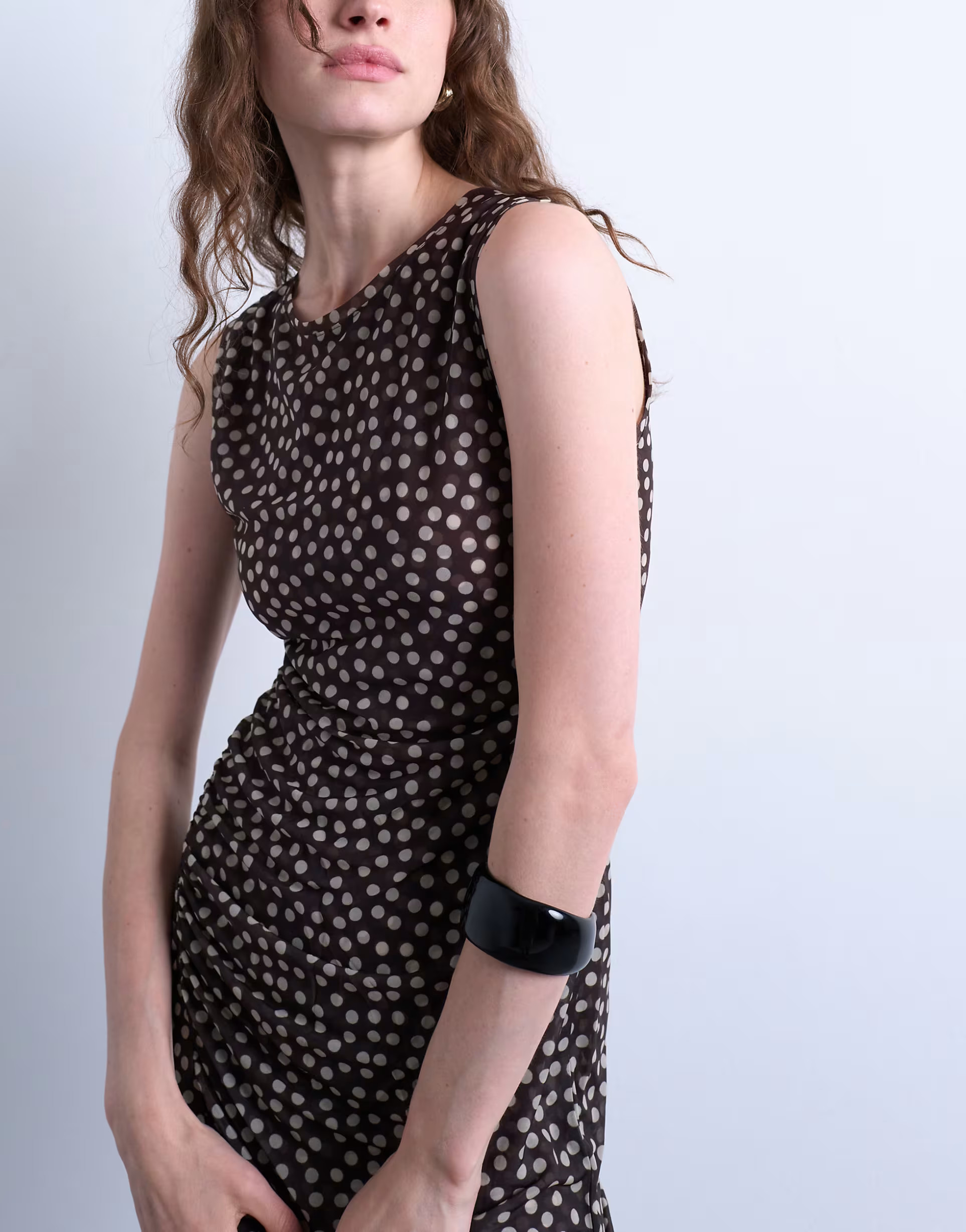 Topshop ruched polka dot maxi dress in brown | ASOS | ASOS (Global)