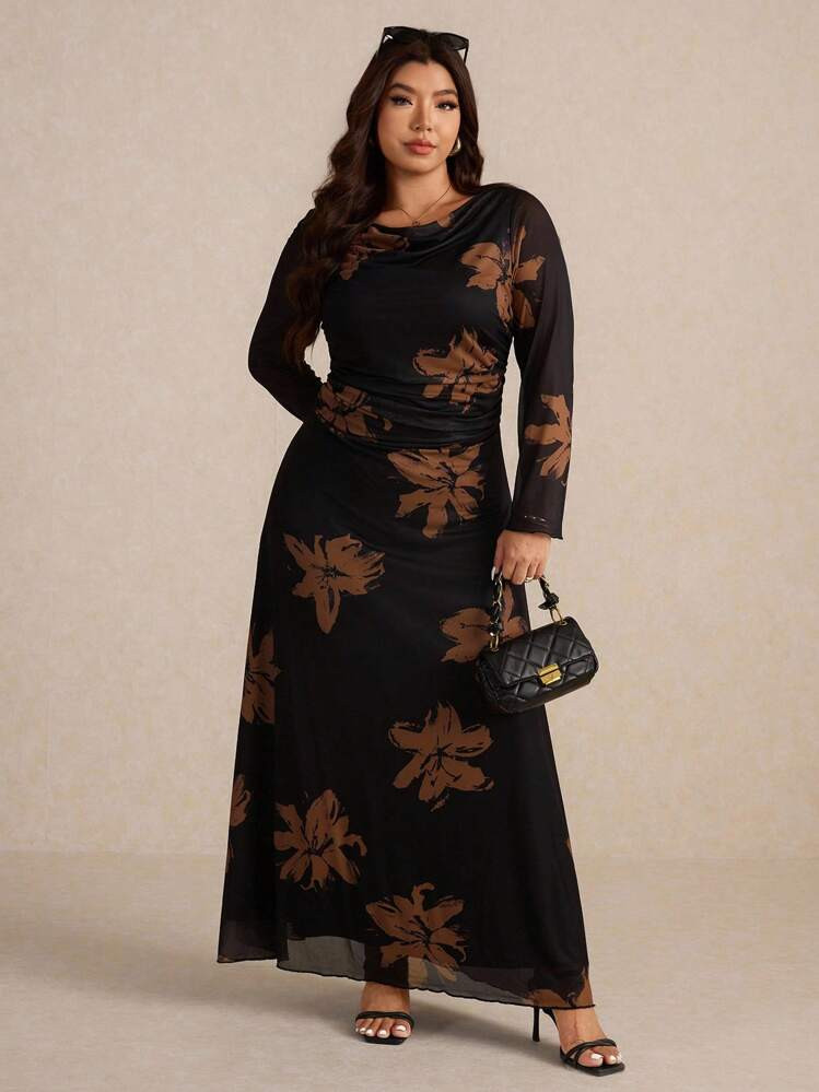 Elaquor Plus Size Women Hooded Tie-Dye Print Long Dress, Fashionable Casual Elegant Loose Dress, Soft Mesh Fabric With High Elasticity, Spring/Summer New,Fall Clothes For Women | SHEIN