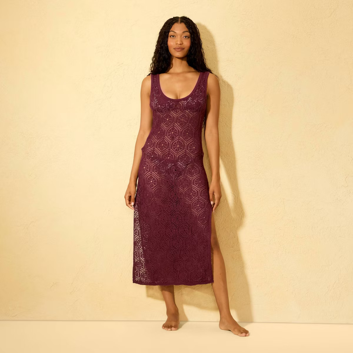 Women's Crochet Midi Dress Cover Up - Shade & Shore™ Burgundy | Target