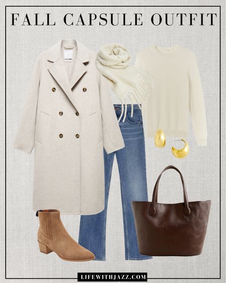 Fall capsule outfit 

Long white coat - mango 
Cashmere sweater 
Suede and leather tote 
Suede boots 

#LTKtravel #LTKworkwear #LTKSeasonal
