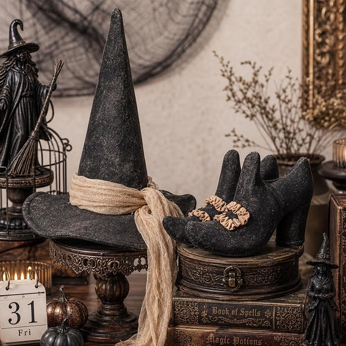 Chicingyou 2 Pcs Halloween Decorations Indoor Vintage Witch Hat Shoes Decor Table Centerpiece 13.... | Amazon (US)
