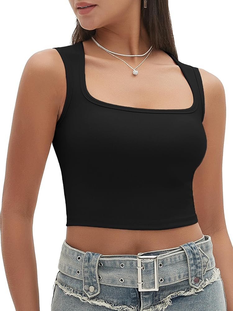 Tapata Women's Square Neck Tank Tops Crop Ribbed Knit Cami Sleeveless Slim Fit Causal Camisoles | Amazon (US)