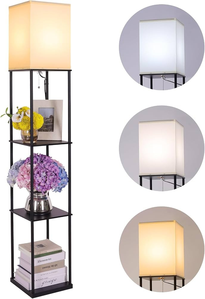 Gupuzm Floor Lamp with Shelves, Modern Square Standing Lamp with 3 Color Temperature Bulb, Corner... | Amazon (US)