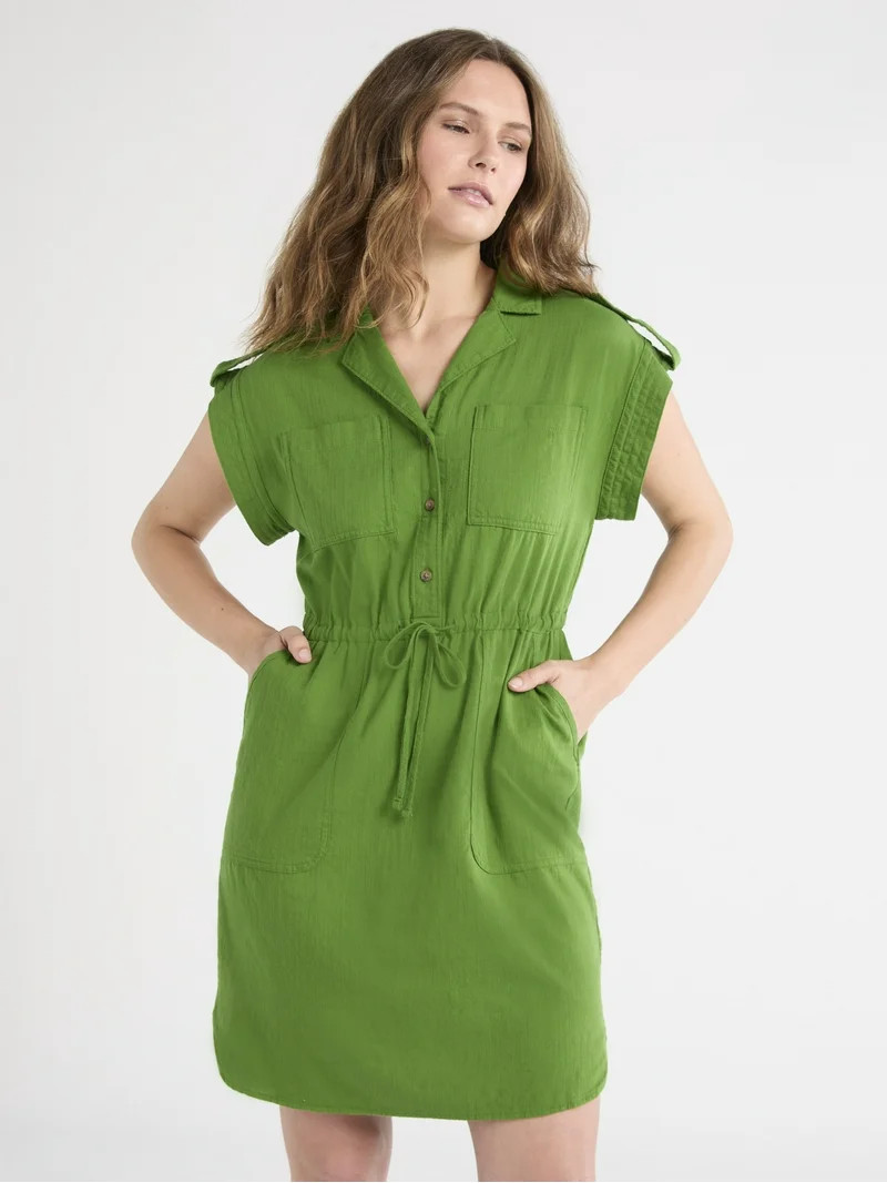 Time and Tru Women's Utility Shirt Dress, Sizes XS-XXXL - Walmart.com | Walmart (US)