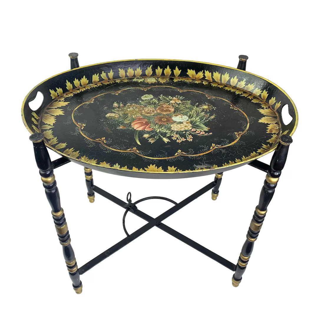 Large Painted Toleware Tray W Adjustable Stand Vintage Butler Tea Table - Etsy | Etsy (US)