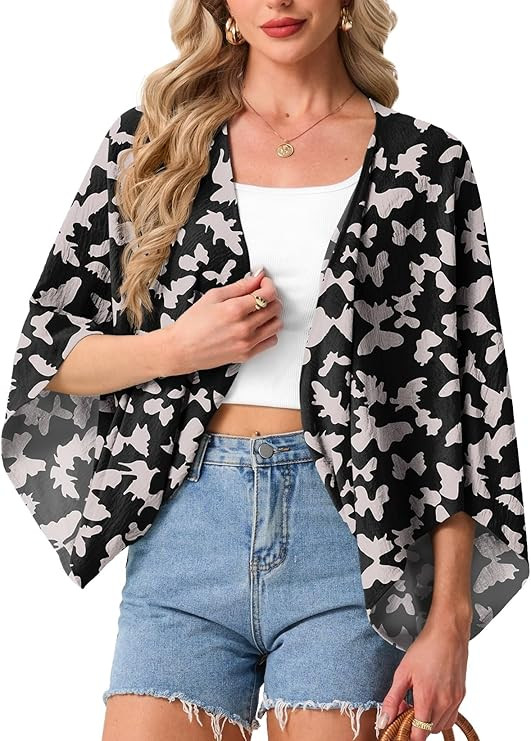 GRECERELLE Women's Summer Lightweight Cardigan Open Front Casual Loose Cropped Kimono Cover Ups | Amazon (US)