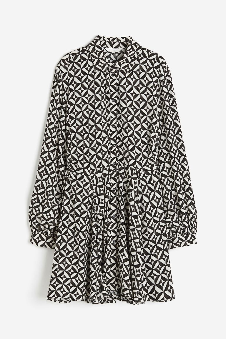 Crêped Shirt Dress - Black/patterned - Ladies | H&M US | H&M (US)