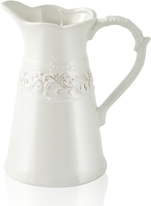 White Ceramic Pitcher Vase, Flower Pitcher,Farmhouse vase for Home Décor, 8.5inch Jug Vase. | Amazon (US)