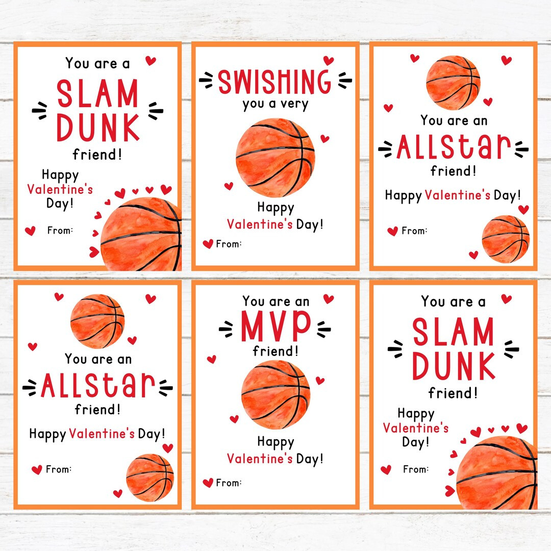 Basketball Valentine - Printable - Kids Valentine Cards - Instant Download - Cute - School - Clas... | Etsy (US)